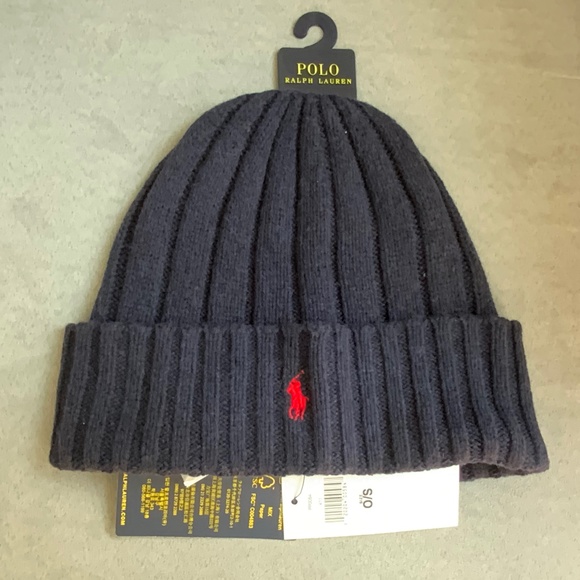 Polo Ralph Lauren Pony Men's Wool in Navy Blue Knit Hat Cuffed Beanie OS NWT - Picture 15 of 15